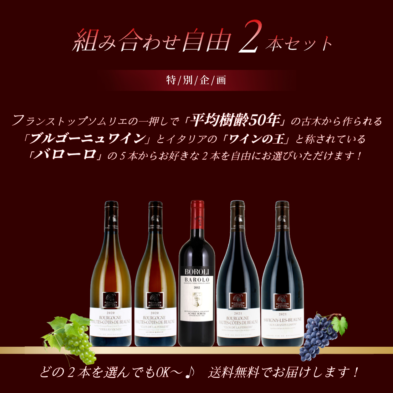 【組み合わせ自由】高級紅白ワイン２本セット
